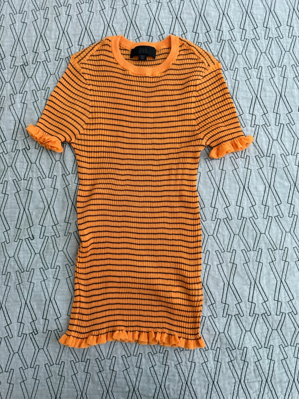 Zara Orange Ribbed Crop Top with Black Stripes